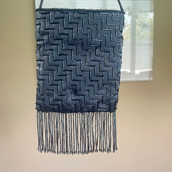 SASHA NEW YORK | NWOT Silver/Gray Beaded Fringe Evening Bag w/ Strap - Picture 1 of 9
